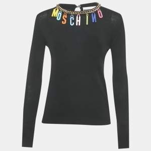 Pre Owned Moschino Couture  Black Logo Neck Detail Cotton Sweatshirt S