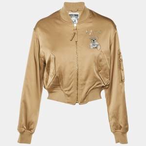 Pre Owned جاكيت منفوخ قصير موسكينو كوتور قماش صناعي بيج بنقشة دب مقاس صغير - سمول