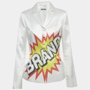 Pre Owned Moschino Couture White Brand Print Cotton Blend Blazer M