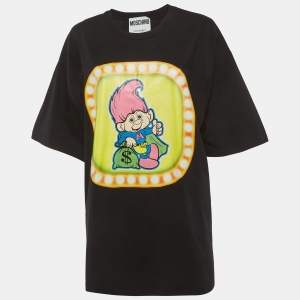 Pre Owned تَي شيرت موسكينو كوتور جيرسيه أسود بطبعة مقاس كبير (لارج)