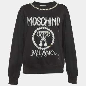 Pre Owned Moschino Couture Black Jersey Pearl Detail Sweatshirt L