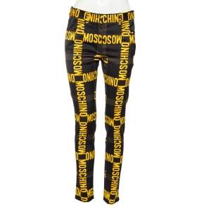 Moschino Couture Black & Gold Logo Printed Jersey Pants M