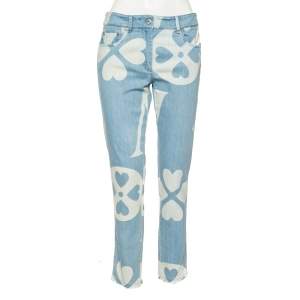 Moschino Couture Blue Symbols Print Light Wash Denim Jeans M