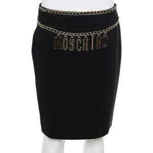 Moschino Couture Black & Gold Logo Chain Detailed Crepe Short Skirt M