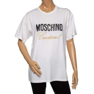 Moschino Couture White Logo Embroidered Cotton Oversized T-Shirt XS