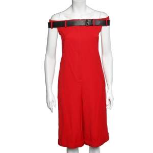 Moschino Red Wool Off shoulder Belted Detail Playsuit M