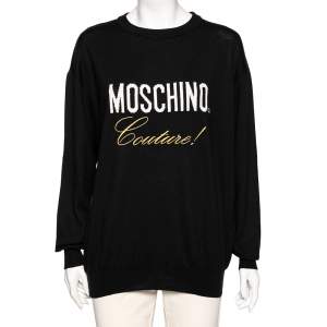 Moschino Couture Black Logo Intarsia Knit & Embroidered Crewneck Sweater M