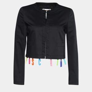 Moschino Couture Black Poplin Logo Charms Cropped Jacket S