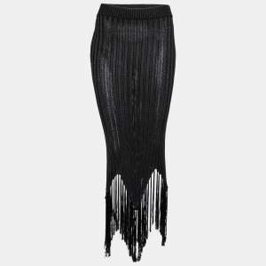 Moschino Couture Black Knit Fringe Detailed Hem Midi Skirt M