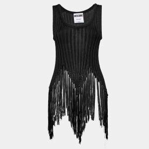 Moschino Couture Black Knit Fringe Detailed Hem Sleeveless Tank Top M