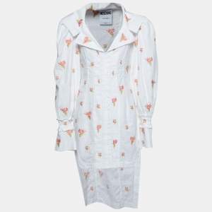 Moschino Couture White Cotton Floral Embroidered High-Low Dress M