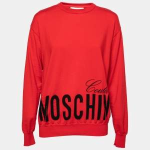 Moschino Couture Red Virgin Wool Crewneck Sweater S