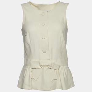 Moschino Couture Cream Crepe Bow Detail Button Front Top M