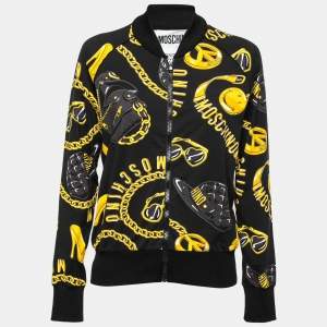 Moschino Couture Black Printed Cotton Zip Front Jacket M