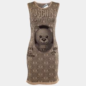 Moschino Couture Brown Metallic Teddy Bear Knit Mini Dress M