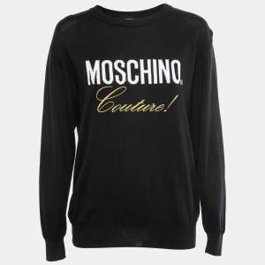 Moschino Couture Black Logo Intarsia Knit & Embroidered Crewneck Sweater S