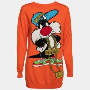 Moschino Couture Orange Looney Tunes Print Wool Sweater XS