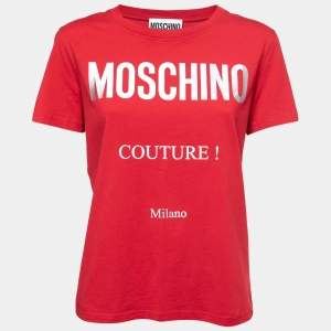 Moschino Couture Red Cotton Logo Printed Short Sleeve T-Shirt S
