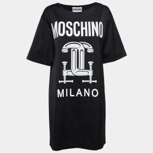 Moschino Couture Black Jersey Logo Print T-Shirt Dress M