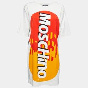 Moschino White Credit Card Logo Print Jersey T-Shirt Dress M