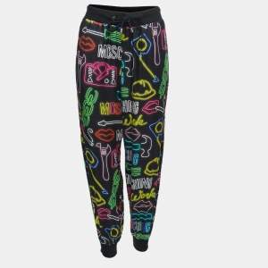 Moschino Couture Black Neon Signs Print Jersey Silk Jogger Pants M
