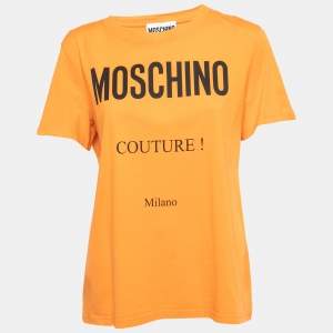 Moschino Couture Orange Logo Printed Cotton Half Sleeve T-Shirt L