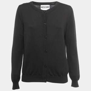 Moschino Couture Black Logo Patterned Wool Button Front Cardigan M