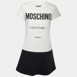 Moschino Couture White Cotton Knit Contrast Hem Mini Dress S