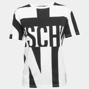 Moschino couture Monochrome Logo Printed Cotton Knit T-Shirt L