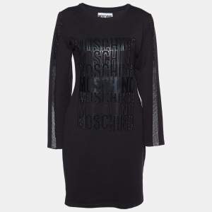 Moschino Couture Black Logo Studded Cotton Knit Mini Dress S