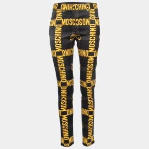 Pre Owned Moschino Couture Black Logo Print Stretch Crepe Pants M
