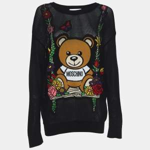 Moschino Couture Black Mesh Floral Teddy Bear Jumper L