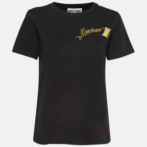 Moschino Couture Black Logo Embroidered Cotton Half Sleeve T-Shirt M