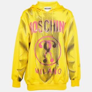 Moschino Couture Yellow Contrast Logo Print Jersey Oversized Hoodie S