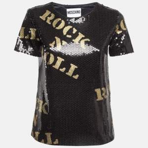 Moschino Couture Black Rock and Roll Sequin T-Shirt XS