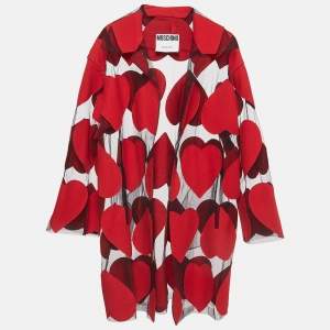 Moschino Red Heart Applique Wool and Tulle Sheer Coat S