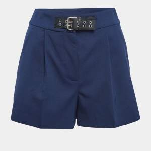 Moschino Mo5ch1no Jeans Navy Blue Gabardine Buckle-Up Shorts S