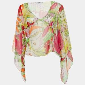 Moschino Jeans Multicolor Fruits Print Silk V-Neck Blouse L