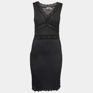 Moschino Jeans Black Lace Trim Stretch Crepe Sleeveless Mini Dress M 