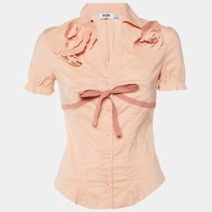 Moschino Jeans Peach Cotton Flower Detail Button Front Shirt M