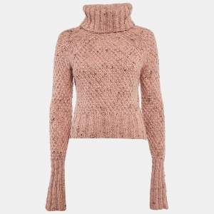 Moschino Jeans Pink Wool Crochet Turtle Neck Sweater S