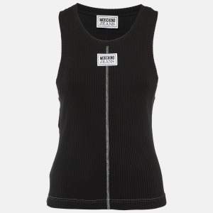 Moschino Black Logo Applique Rib Knit Tank Top L