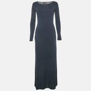 Pre Owned Moschino Jeans Navy Blue Jersey Side Slit Maxi Dress L