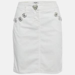 Pre Owned Moschino Jeans White Denim Button Detail Pencil Skirt M Waist 31"