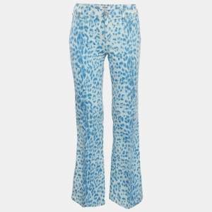 مملوكة مسبقًا Moschino Jeans Blue Leopard Print Denim Flared Jeans M/Waist 27"