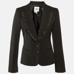 مملوكة مسبقًا Moschino Jeans Black Wool Blend Ruffle Detail Blazer M