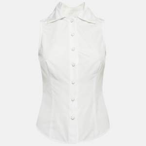 Pre Owned Moschino Jeans White Poplin Sleeveless Fitted Shirt S