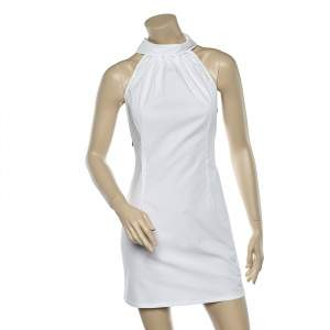 فستان ميني موسكينو  قطن أبيض جينز برقبة حمالات مقاس متوسط - ميديوم