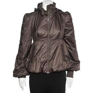 Moschino Jeans Brown Technical Fabric Peplum Hoodie Jacket M