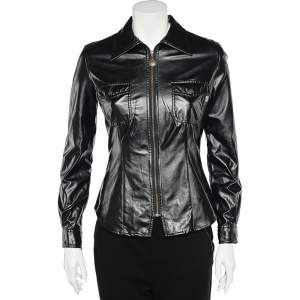 Moschino Jeans Black Coated Button Front Jacket S